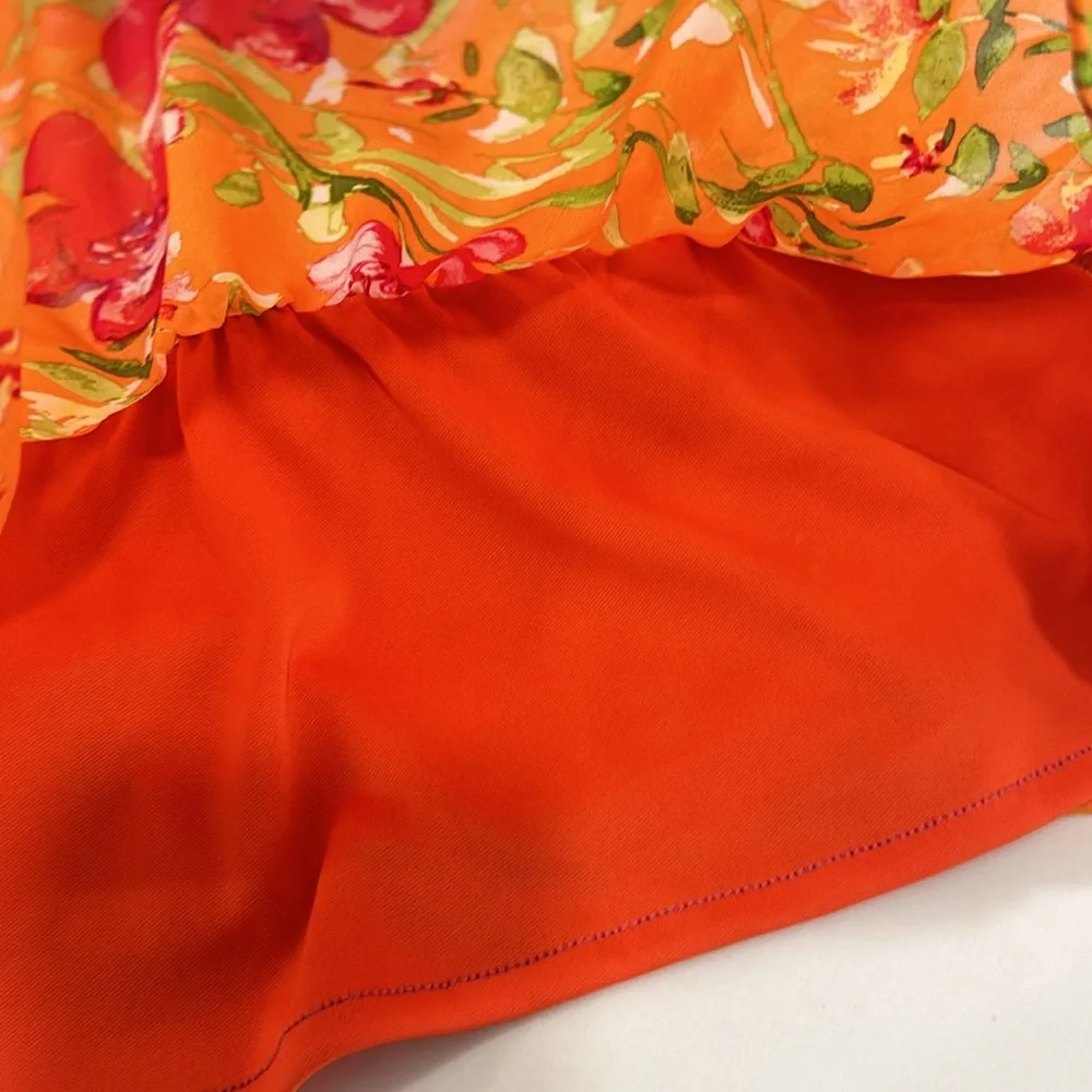 Enna & Michele Orange Sleeveless‎ Chiffon Floral Peplum Top. Size XS